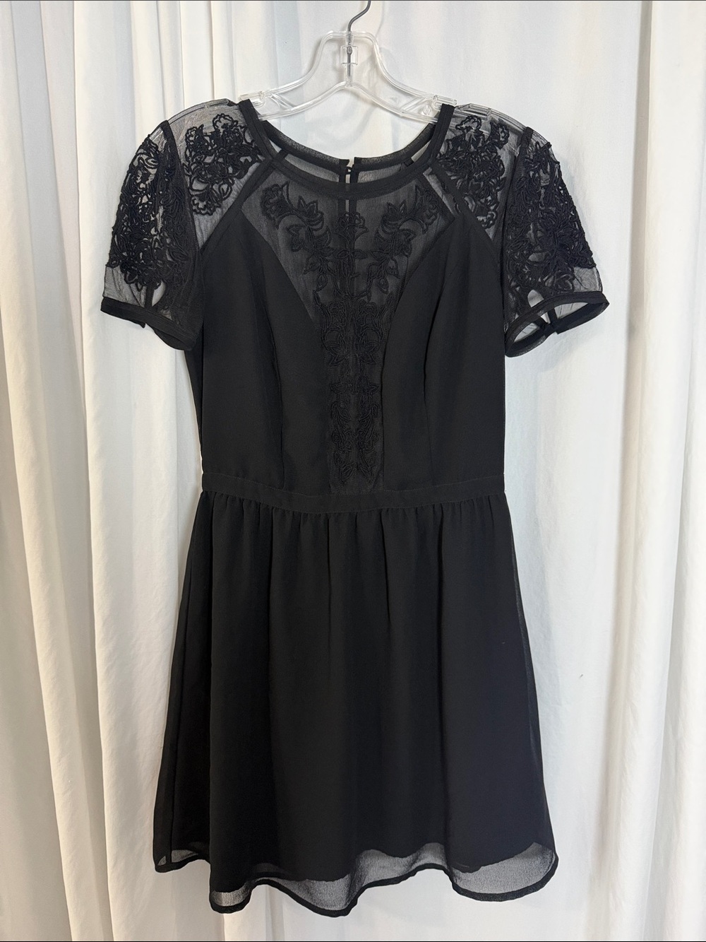 Kimchi Blue Black Lace Inset Short Sheer Sleeve Dress
